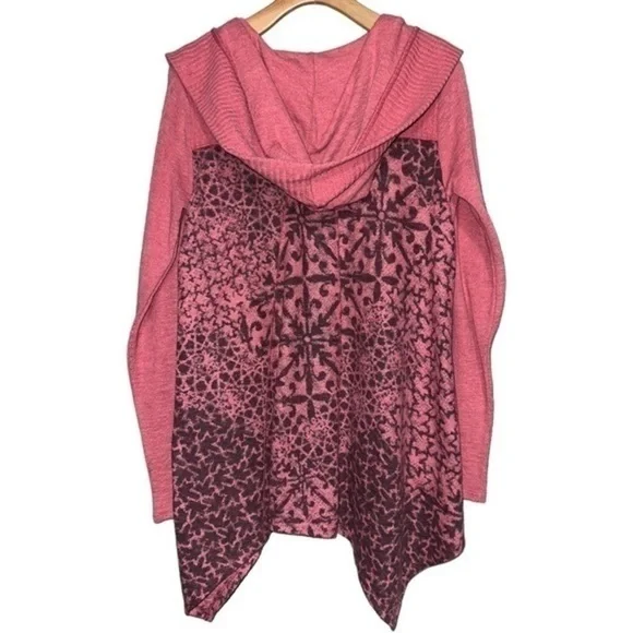 Prana Women’s Size S Pink Mauve Black Medallion Print Open Sweater Knit Cardigan - Picture 2 of 4